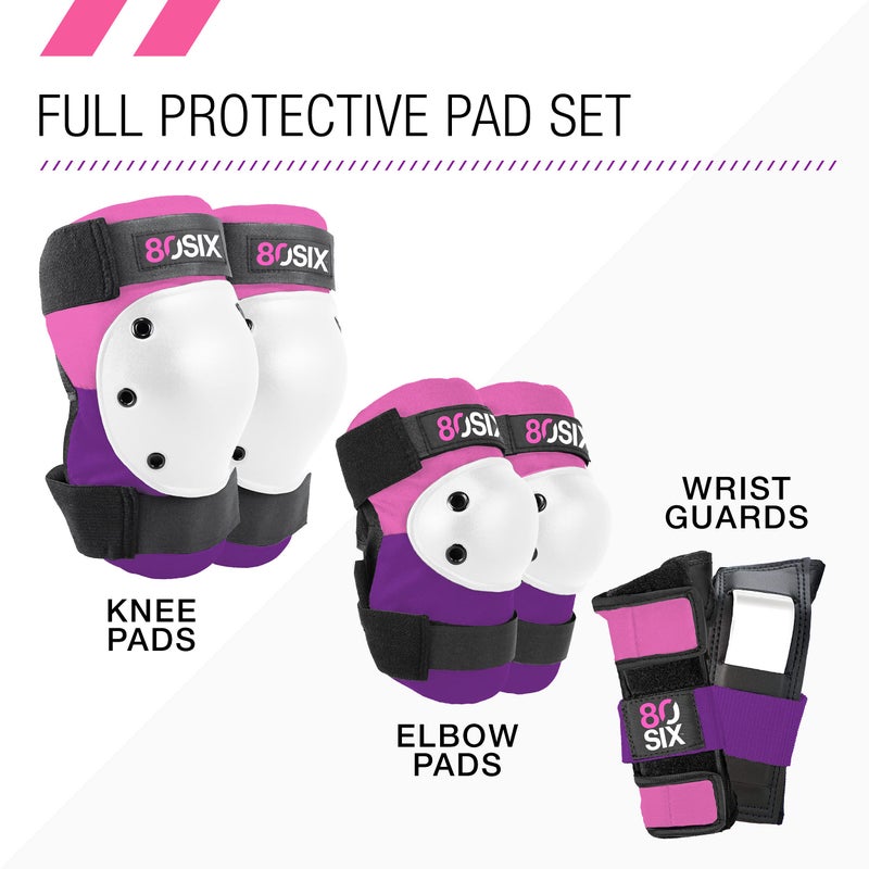 80Six Kids Multi-Sport Pad Set with Wristguards  Elbow Pads  and Knee Pads  Pink Purple  Medium/Large - Ages 14+ - Image 2